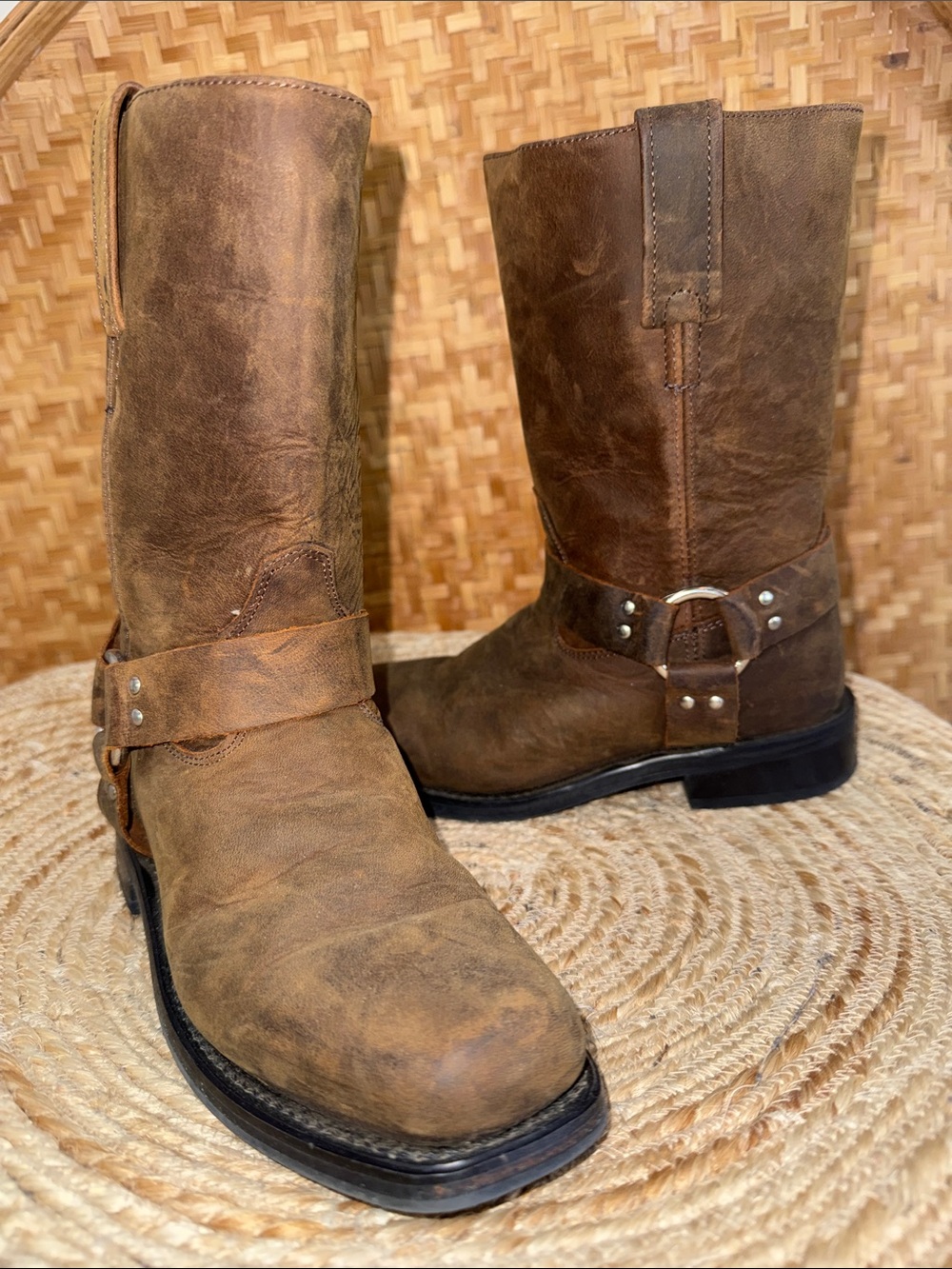 Old West‎ Brown Leather Kids Engineer Harness Motorcycle Boots 13.0 D